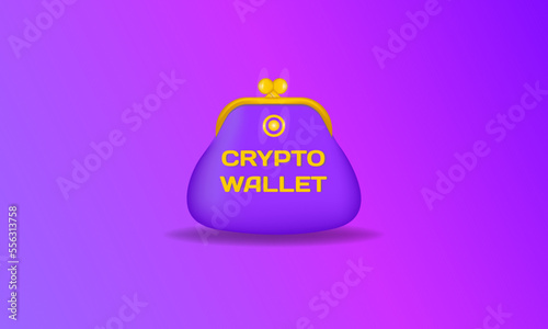 Cryptocurrency wallet concept illustration with wallet and crypto coins isolated on violet background. Crypto wallet landing page and poster design template. Crypto wallet for bitcon, solana, ethereum