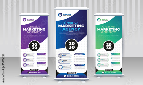 Trendy Modern corporate marketing agency business standee x rollup pullup signage retractable banner design vector template