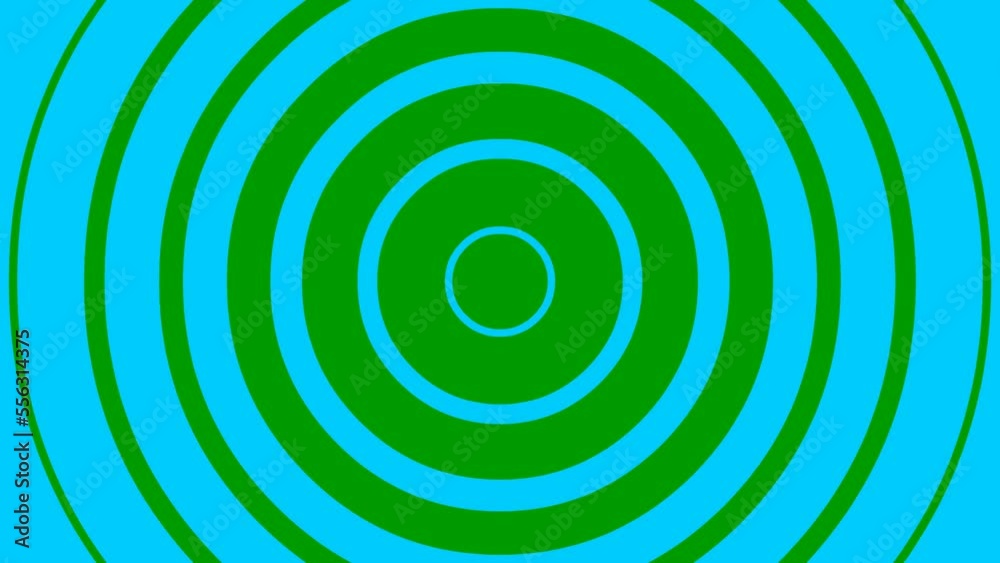 Animated increasing blue linear circles from the center. Flat vector illustration isolated on green background. Animated increasing blue linear circles from the center. Flat vector illustration isolated on green background.