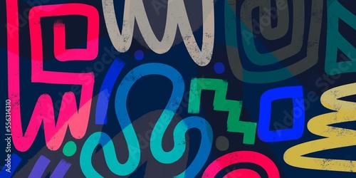 Abstract Painting Ethnic Line Art Colorful Fabric Pattern Background