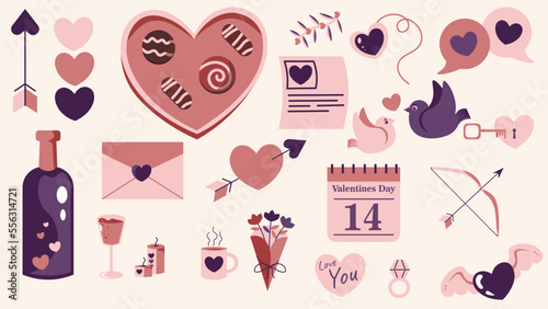 a postcard with a set of items for Valentine's Day and all lovers