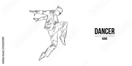 Abstract silhouette of a young hip-hop dancer, breake dancing man isolated on white background. Vector illustration