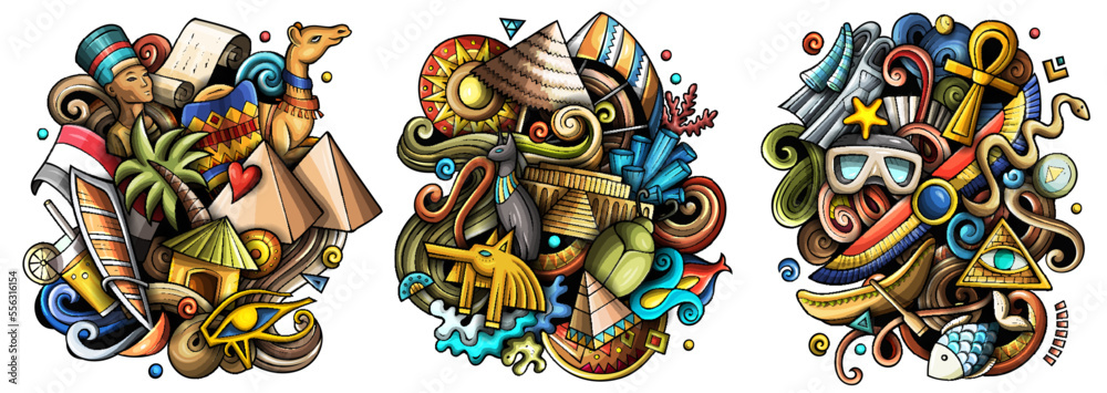 Egypt cartoon vector doodle designs set.