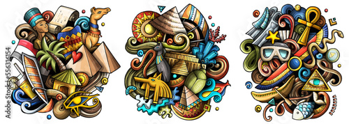 Egypt cartoon vector doodle designs set.
