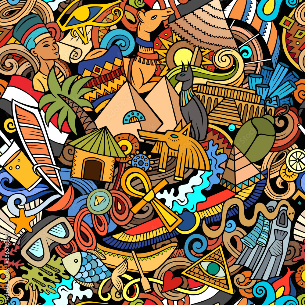 Cartoon doodles Egypt seamless pattern Cartoon doodles Egypt seamless pattern