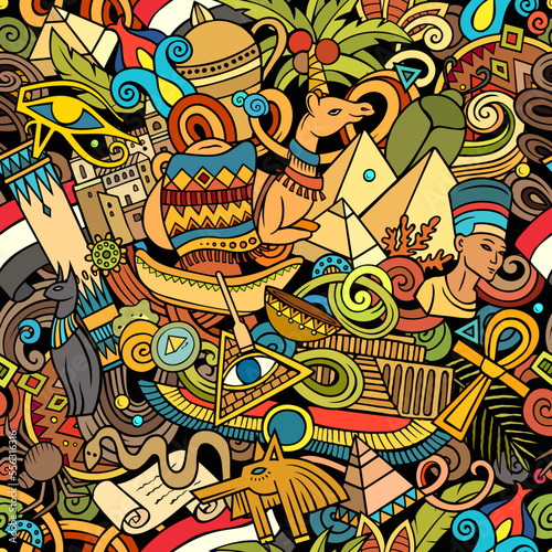 Cartoon doodles Egypt seamless pattern