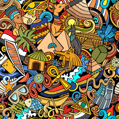 Cartoon doodles Egypt seamless pattern