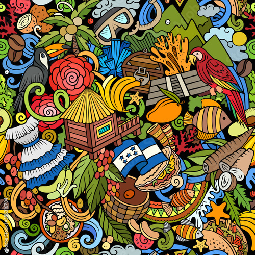 Cartoon doodles Honduras seamless pattern