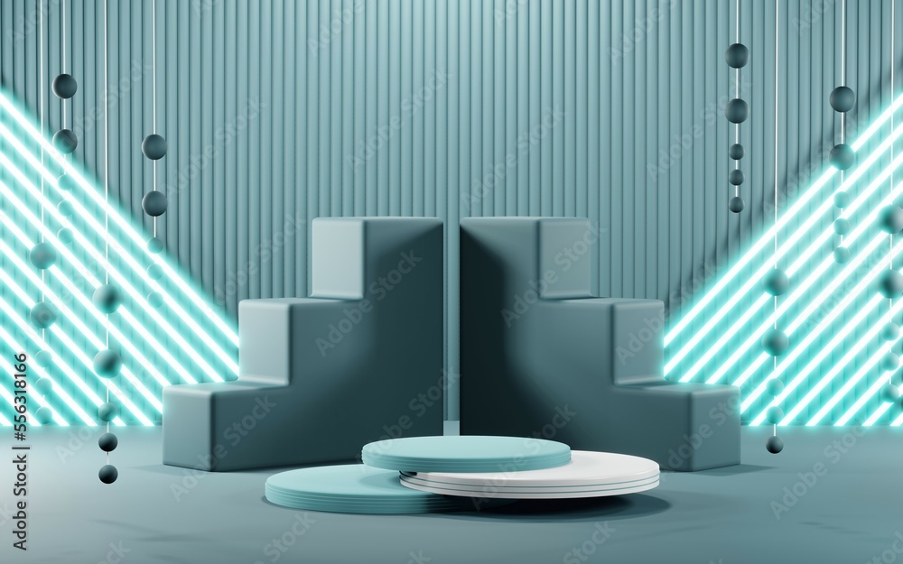Obraz premium 3D render of Podium background in blue tones for displaying cream products. cosmetics