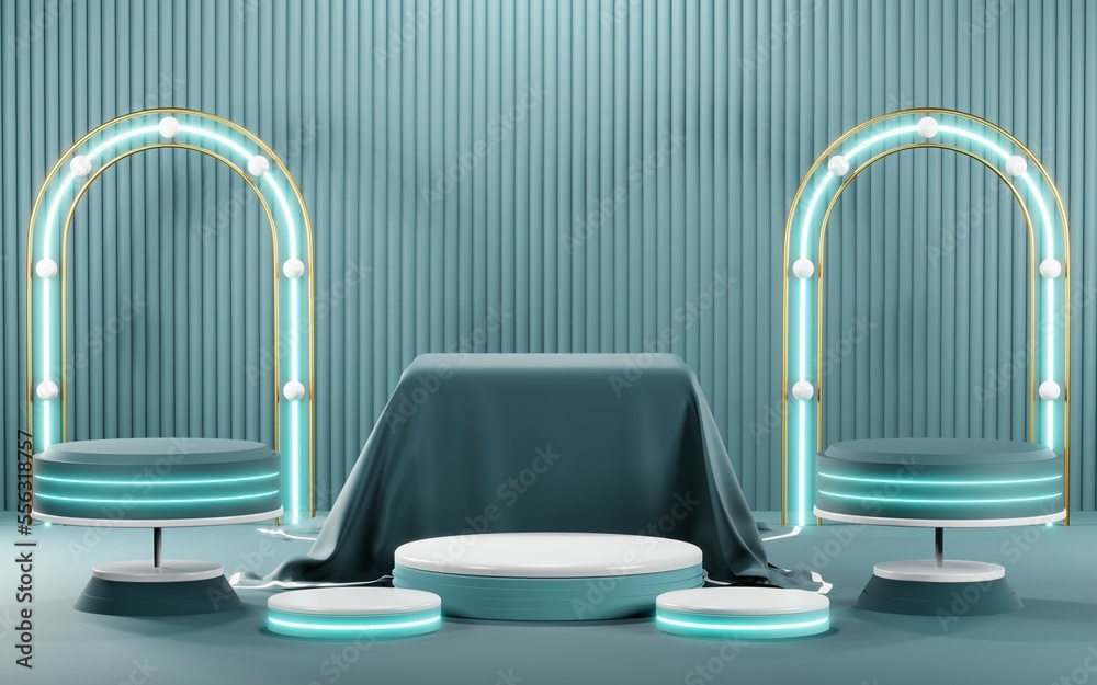 3D render of Podium background in blue tones for displaying cream products. cosmetics 3D render of Podium background in blue tones for displaying cream products. cosmetics