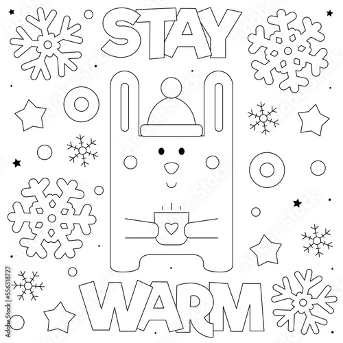Stay warm. Coloring page. Black and white vector illustration.