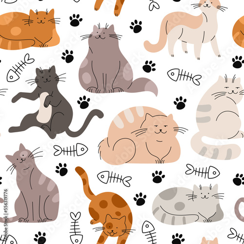 Obraz na płótnie Cats flat seamless pattern