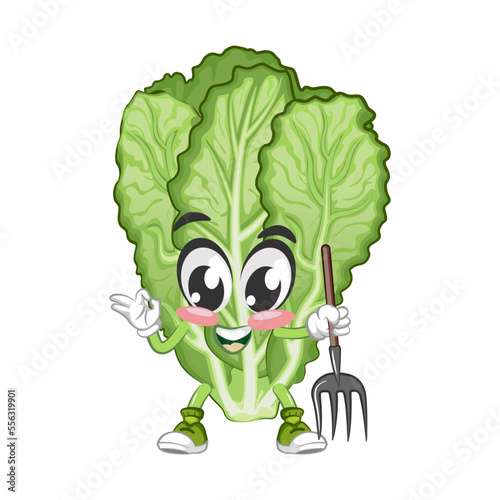 mascot vector illustration of a cute mustard green character carrying a scratcher