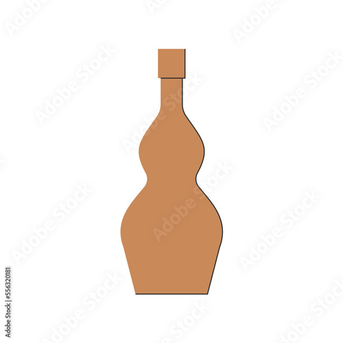Bottle of cognac, great design for any purposes. Flat style. Color form. Party drink concept. Icon bottle with cap on white backgrounds. Simple image shape with a thin line of shadow
