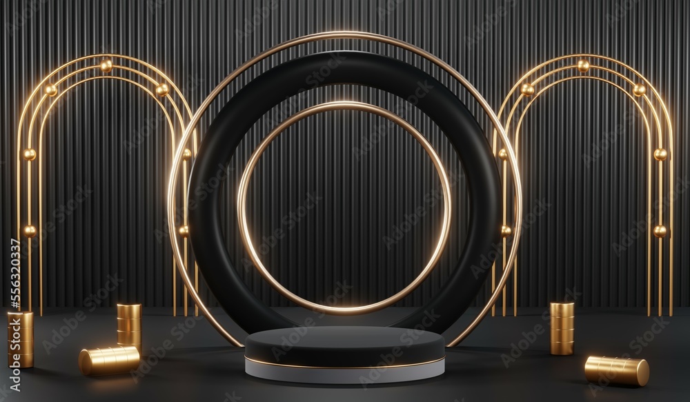 3D rendering of blank product background for cream cosmetics Modern black podium background