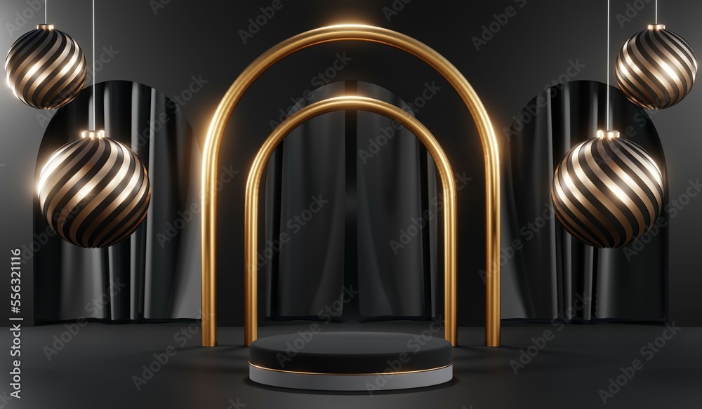3D rendering of blank product background for cream cosmetics Modern black podium background