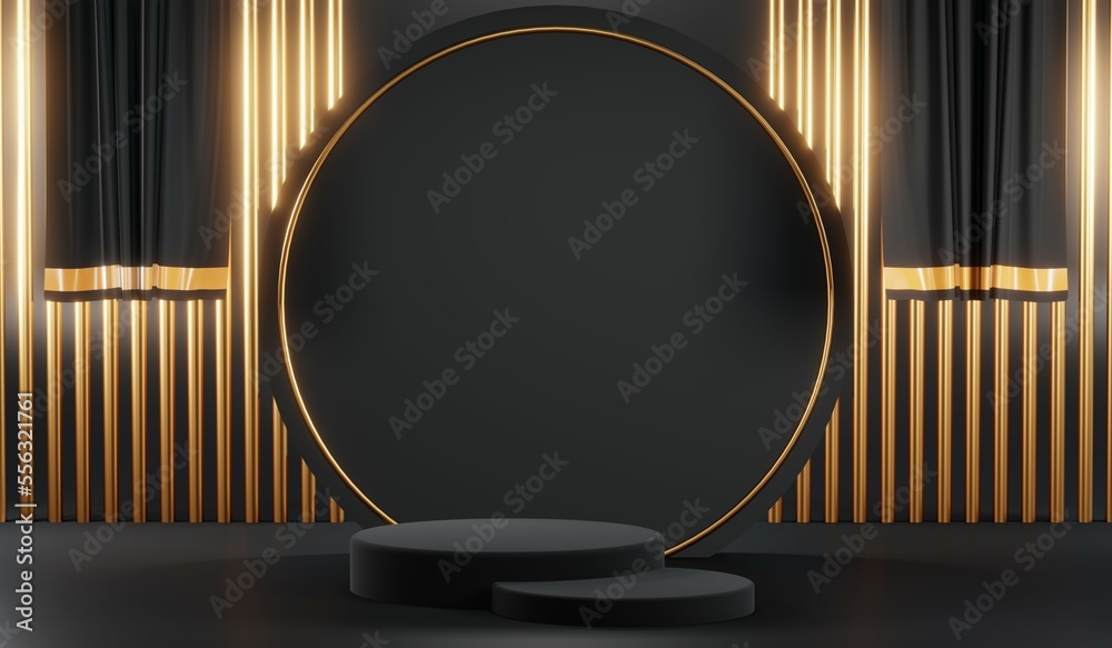 3D rendering of blank product background for cream cosmetics Modern black podium background 3D rendering of blank product background for cream cosmetics Modern black podium background