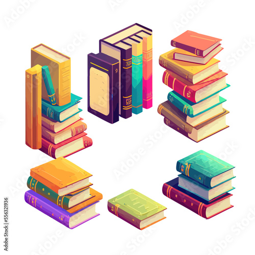 Stacks of books for reading, pile of textbooks for education. Isolated on background. Cartoon flat vector illustration