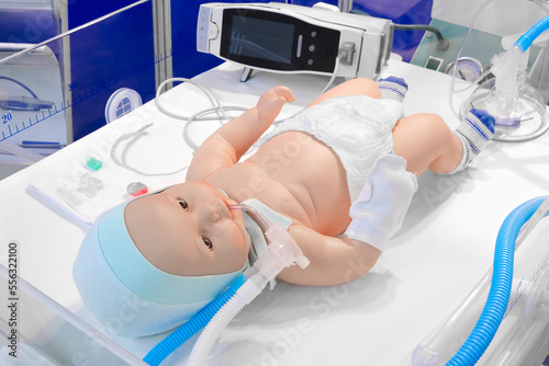 Baby patients In a child incubator and a ventilator in the children
