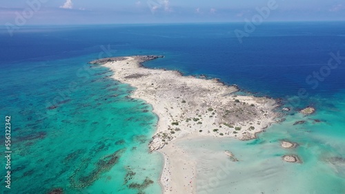 Fototapeta Naklejka Na Ścianę i Meble -  Aerial photo of Elafonisi beach on the island of Crete in Greece, azure sea water