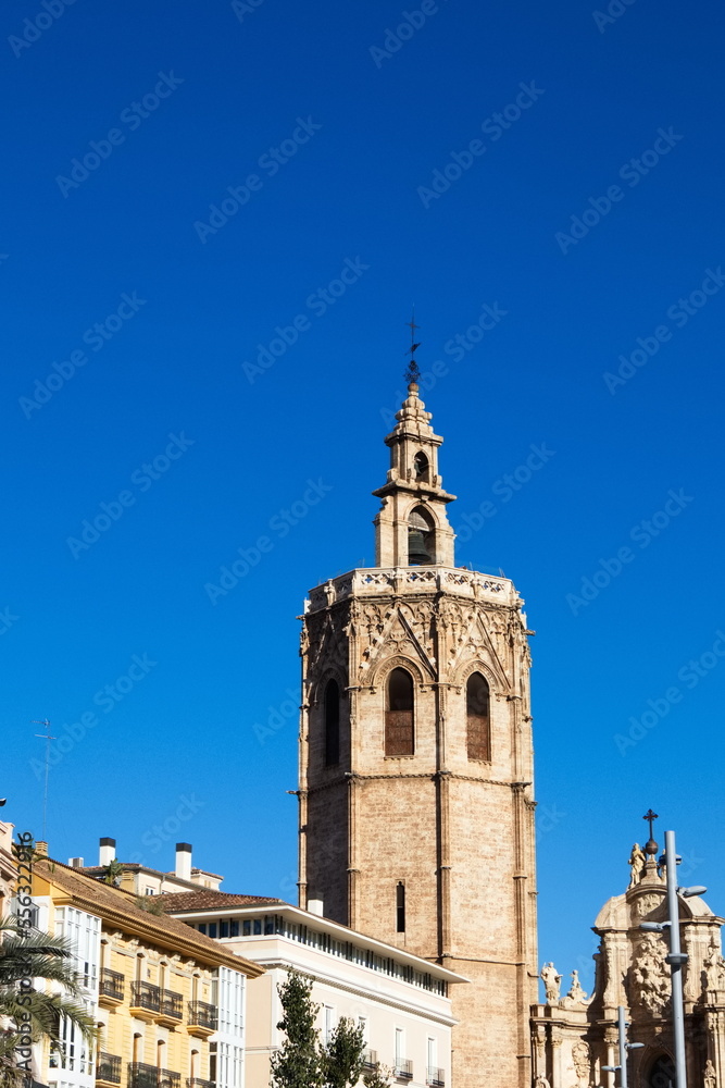 Gothic-style bell tower of the Valencia Cathedral called El Miguelete	
