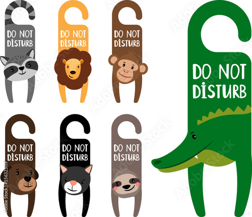 Animals door handle hanger set for kids. Room hotel hanger collection for children