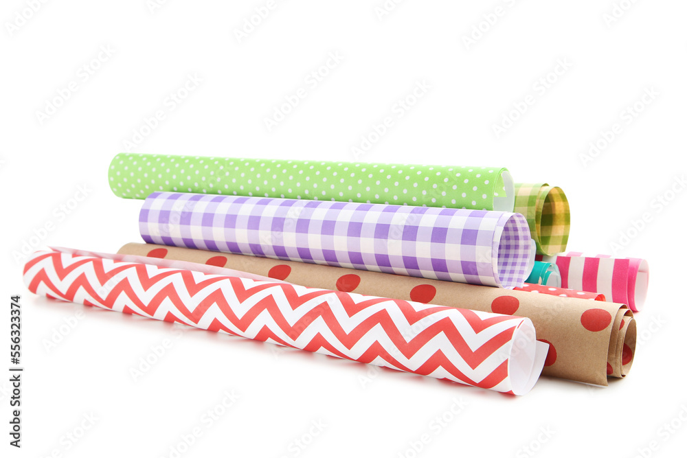 Rolls of craft papers isolated on white background