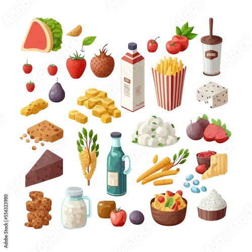 Food, eating products. Isolated on background. Cartoon flat vector illustration