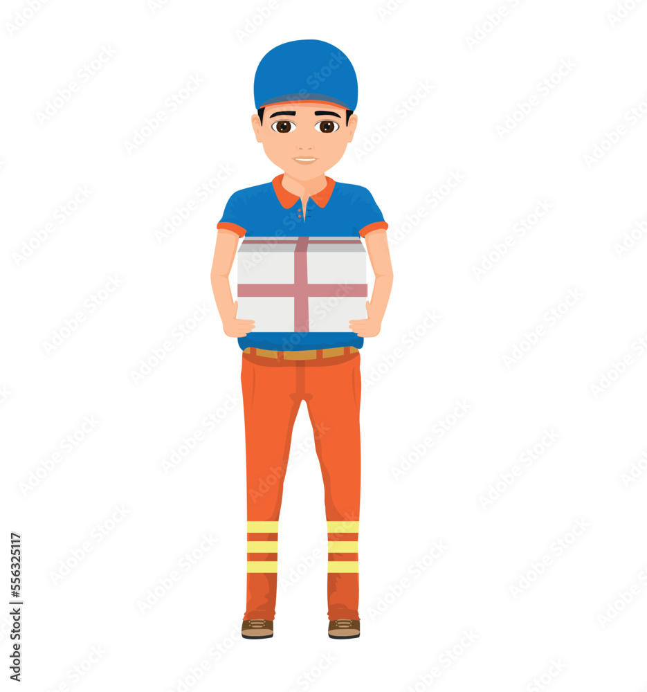 young male courier carrying parcel and ready to make delivery young male courier carrying parcel and ready to make delivery