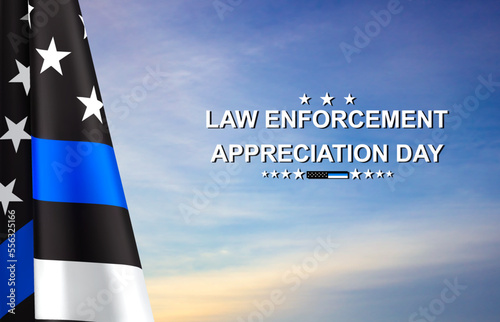 Thin Blue Line. American flag with police blue line on a background of sunset. Support of police and law enforcement. National Law Enforcement Appreciation Day. EPS10 vector