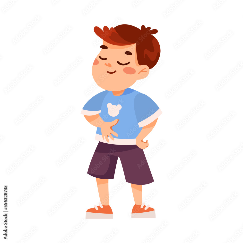 Funny Little Boy in Blue Sweatshirt Laughing Expressing Emotion Vector Illustration