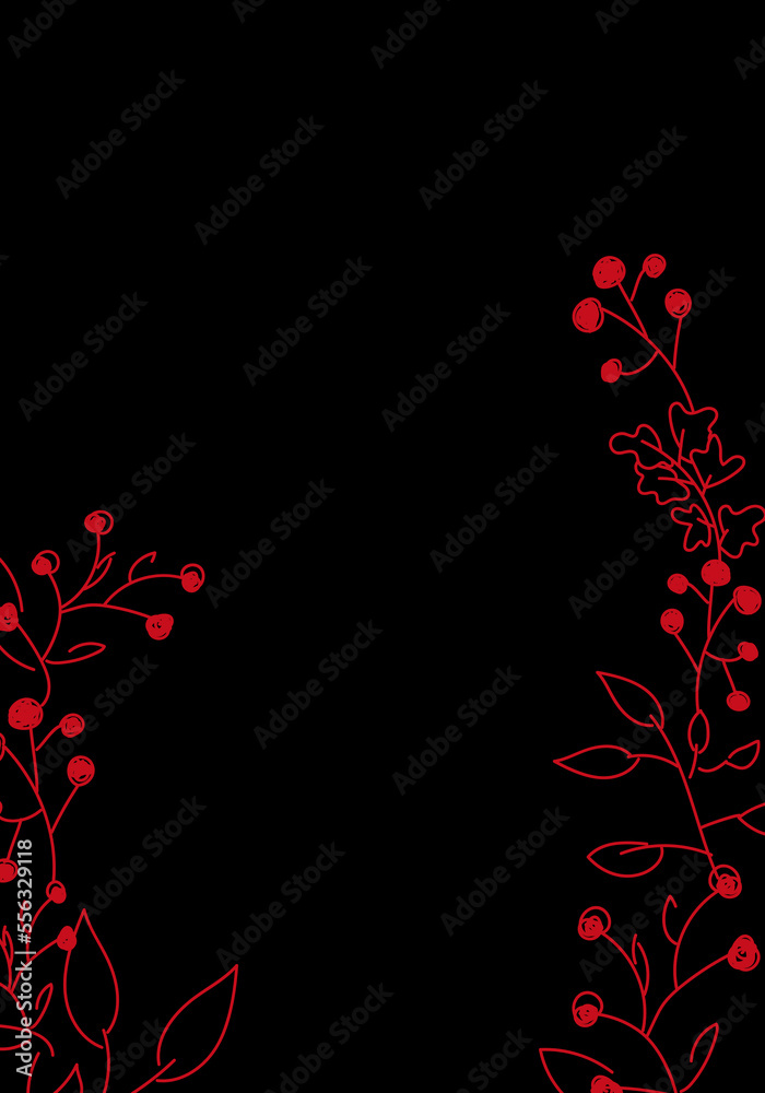Vector. Merry Christmas and Happy New Year floral background, copy space for your text. Rustic vertical frame template for Christmas cards, wedding invitations, party invitation. Hand-drawn sketch. Vector. Merry Christmas and Happy New Year floral background, copy space for your text. Rustic vertical frame template for Christmas cards, wedding invitations, party invitation. Hand-drawn sketch.