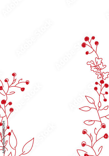 Vector. Merry Christmas and Happy New Year floral background, copy space for your text. Rustic vertical frame template for Christmas cards, wedding invitations, party invitation. Hand-drawn sketch.