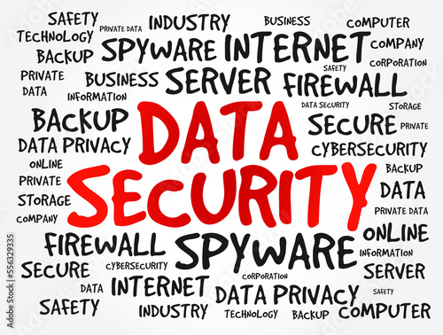 Data Security - process of protecting corporate data and preventing data loss through unauthorized access, word cloud concept background