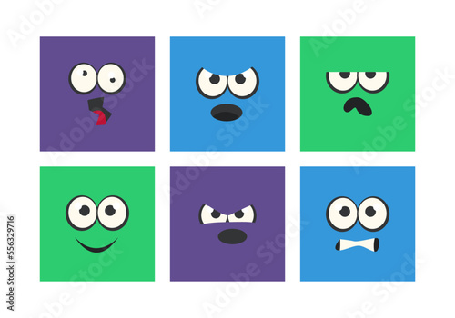 Cartoon Square Face with Emotion Expression Vector Set © topvectors