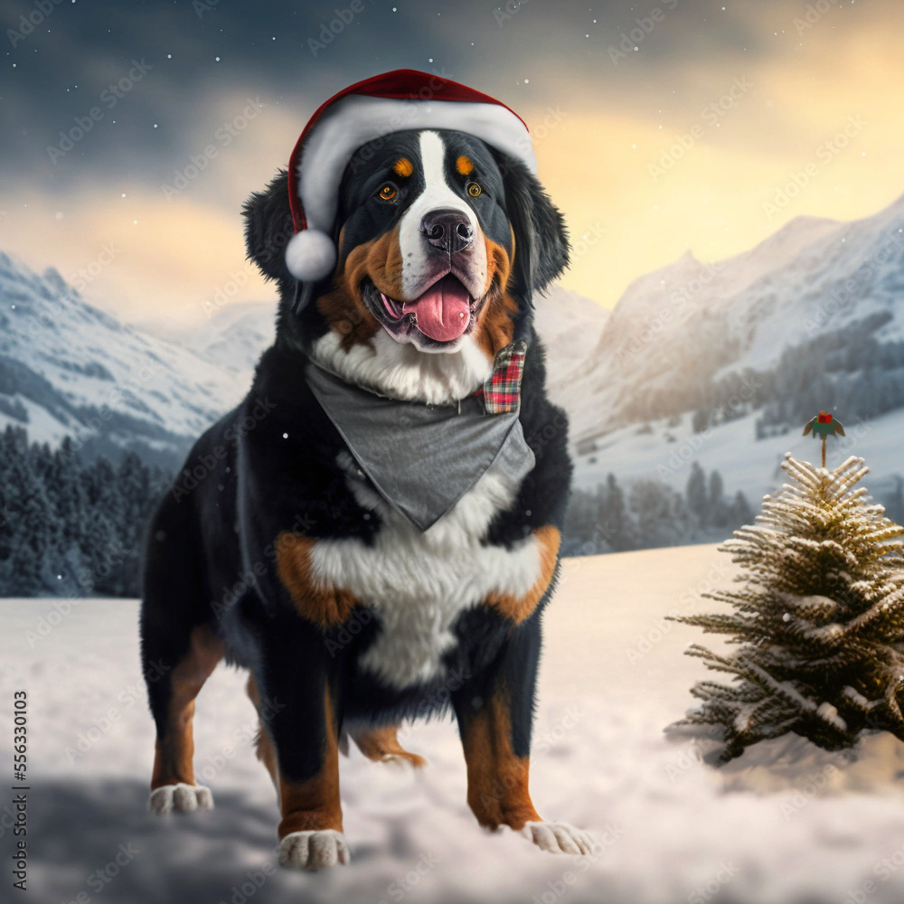 Appenzell Mountain Dog in Christmas Outfit
