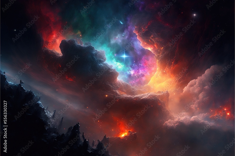 a colorful sky with clouds and stars in it and a star in the sky above it and a mountain. a colorful sky with clouds and stars in it and a star in the sky above it and a mountain.