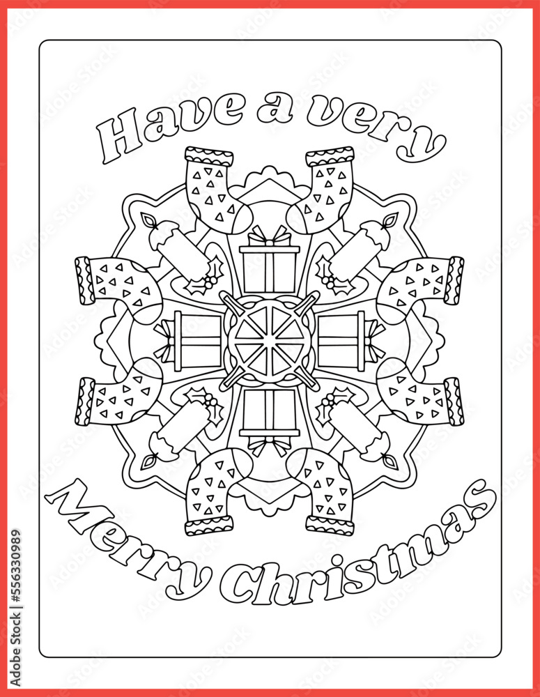 Merry christmas Coloring Page, Christmas coloring sheet, vector