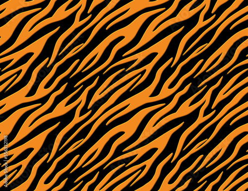 Full seamless tiger and zebra stripes animal skin pattern. Orange black texture for textile fabric print. Suitable for fashion use.