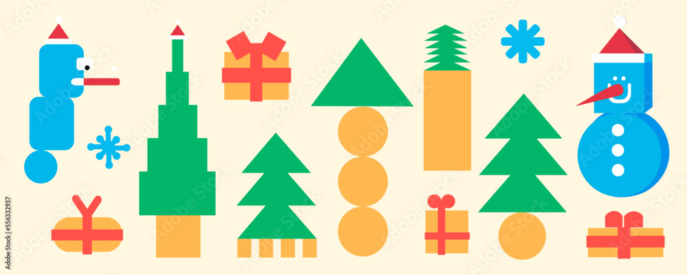 set of vector christmas trees from simple shapes