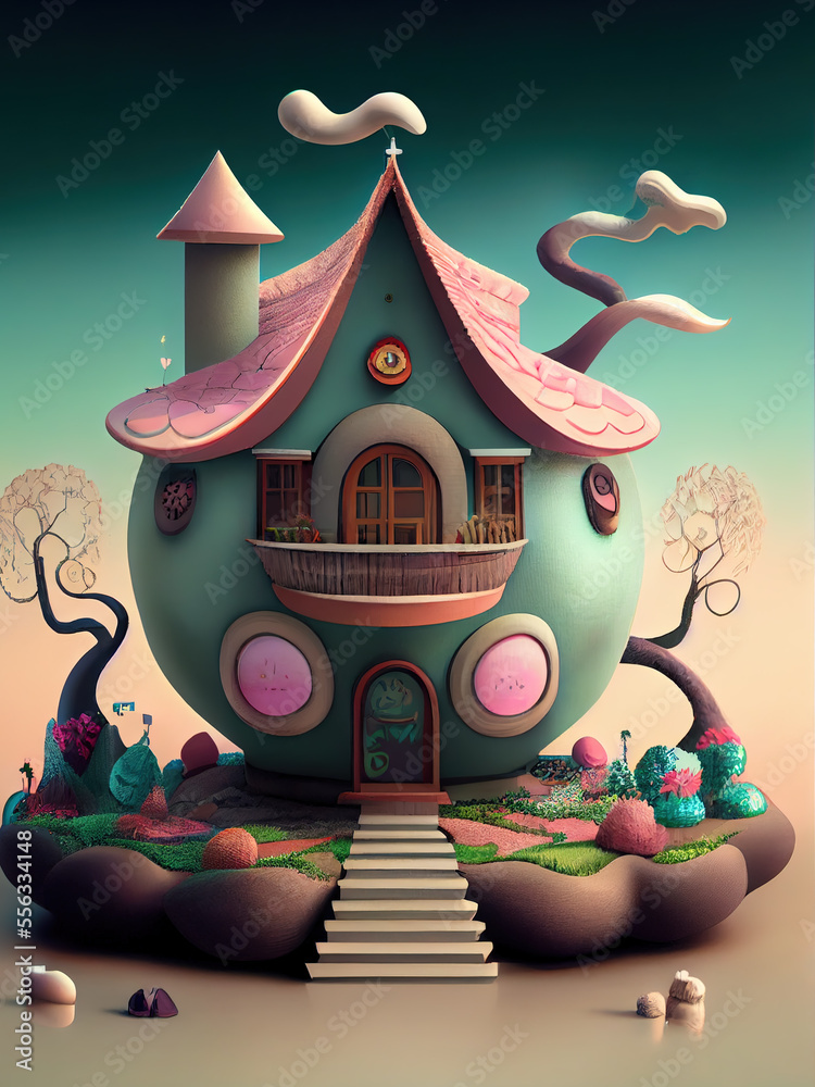 Generative AI:fantasy house with strange shapes and pastel colors Generative AI:fantasy house with strange shapes and pastel colors