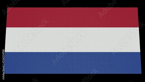 Six different clips to collect puzzle pieces in which the flag of Netherlands appears Isolated by Alpha channel (transparent background) to enhance any animation movie or Cinematic clips or film 