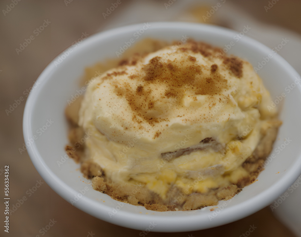 Illustration of banana pudding, generative ai Illustration of banana pudding, generative ai