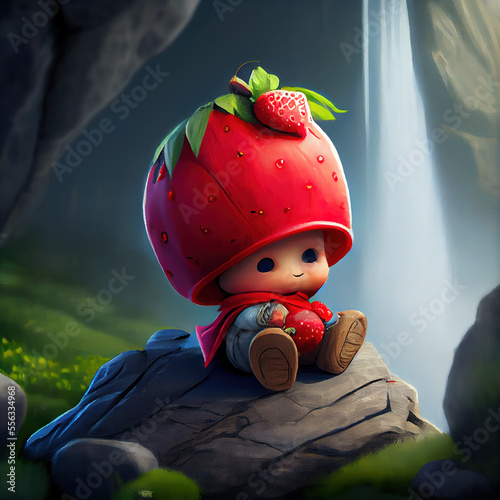 Generative AI: little character dressed in strawberry photo