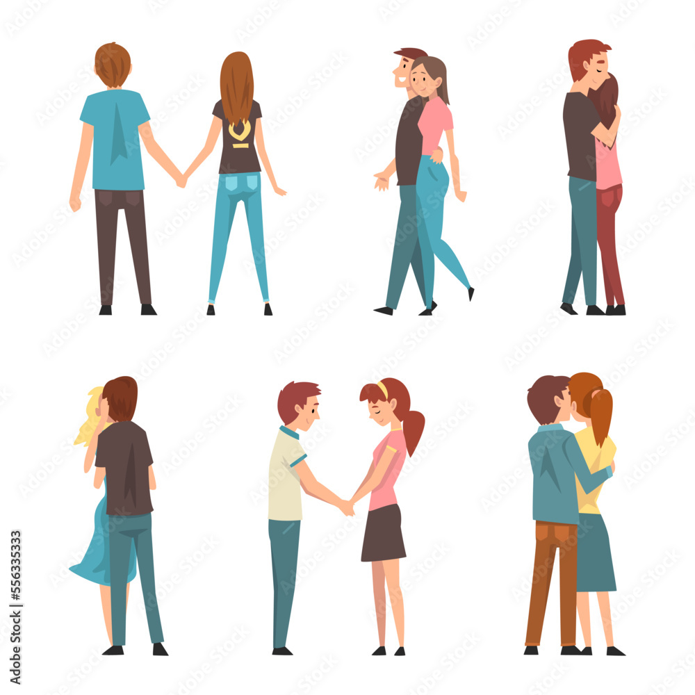 Fototapeta premium Young Male and Female Couple Feeling Love and Affection Vector Set