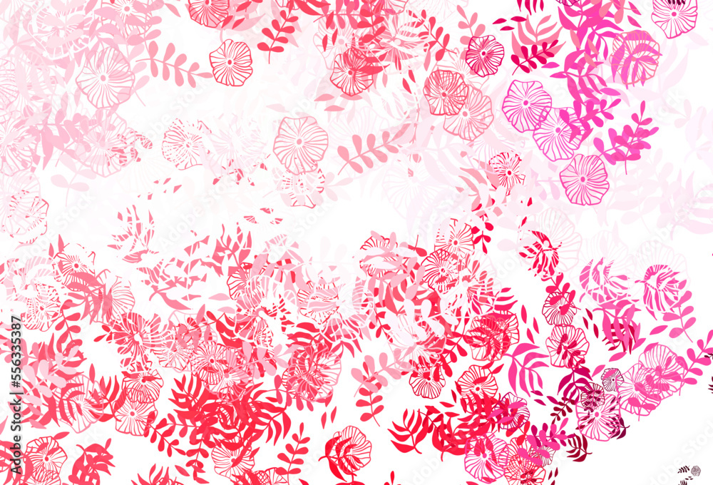 Light Pink, Red vector natural background with leaves, flowers.