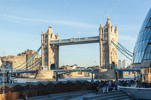 Photography A view of one of the towers of Tower Bridge in London, England.