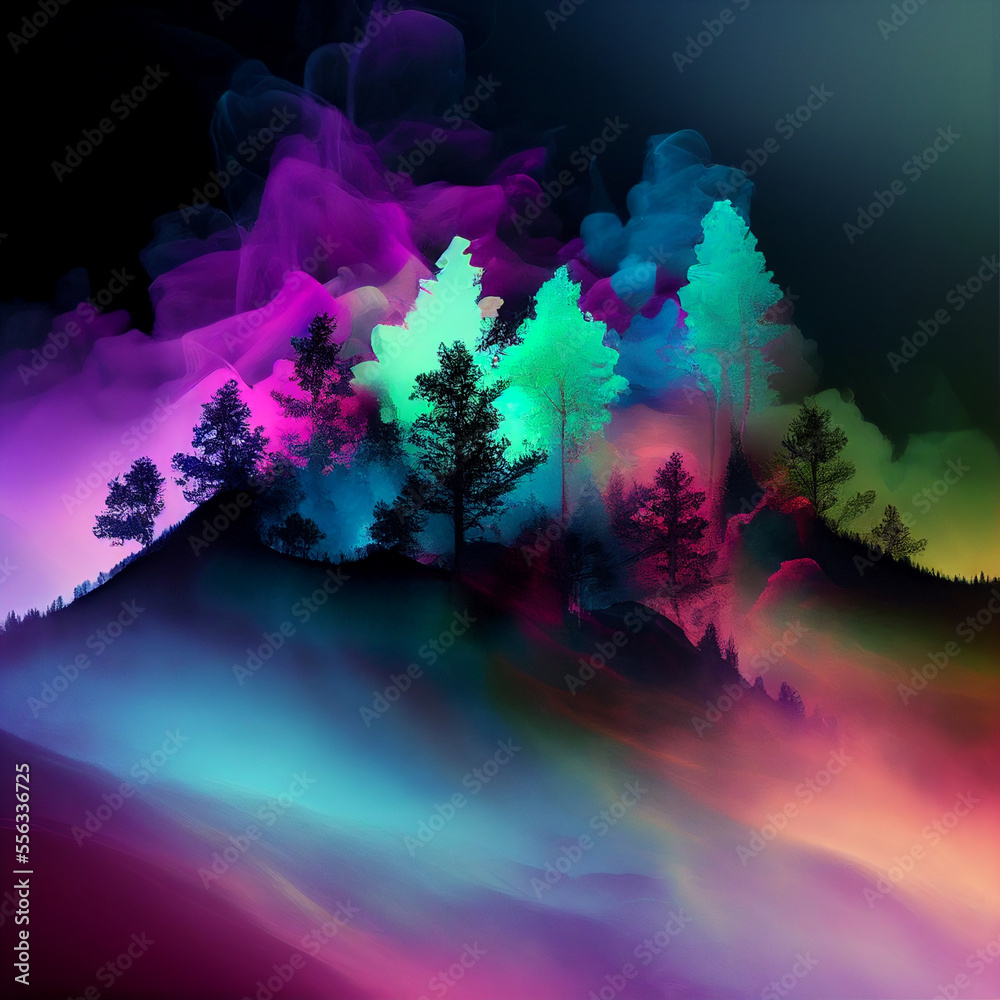 Landscapes and Trees of colored paints and smoky vapors 