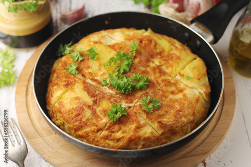 Traditional Spanish dish tortilla on the table 