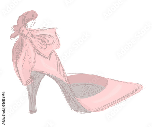 women's pink pumps with heels. Cute illustration. pencil sketch. Illustration for postcards and invitations
